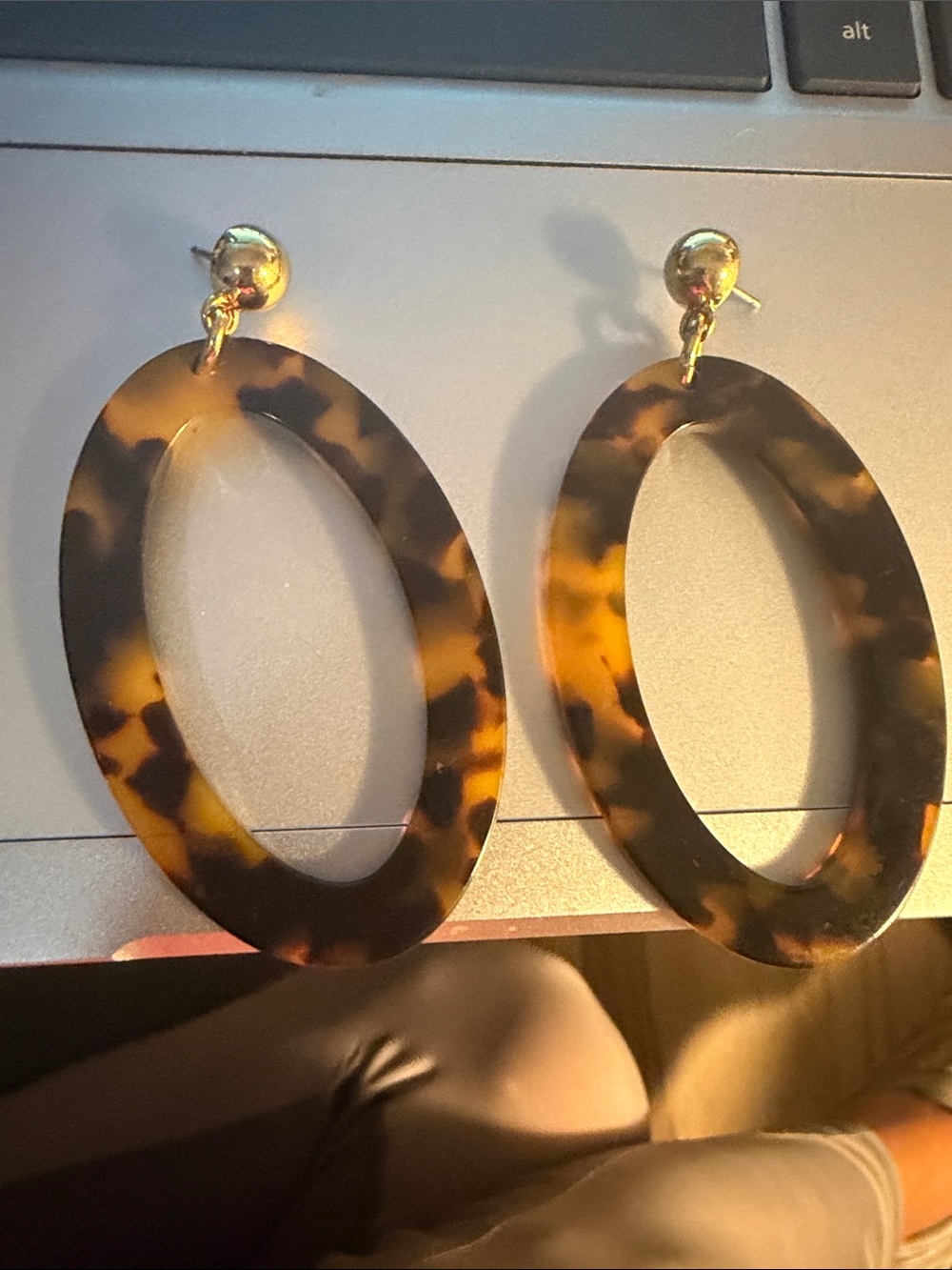 Tortoiseshell Oval Drop Earrings with Gold Posts